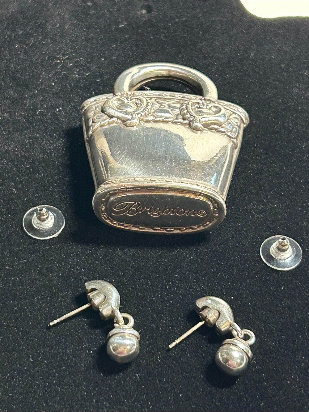 Brighton Silver Dangle Earrings with Handbag picture/card holder Mom Birthday - Picture 3 of 9